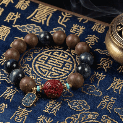 Monkey Zodiac Bracelet: Blue Tiger's Eye & Cinnabar for focus & mental clarity - FateGemz