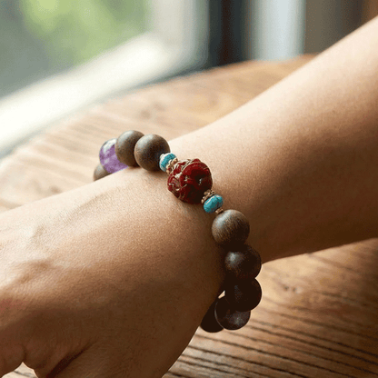 Rat Zodiac Bracelet: Amethyst & Cinnabar with Incense Beads for calm & better sleep - FateGemz
