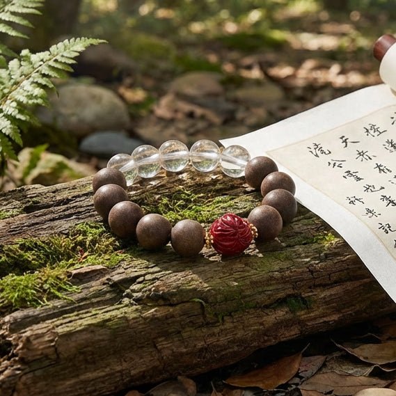 Snake Zodiac Bracelet: Clear Quartz & Cinnabar with Incense Beads for purification - FateGemz