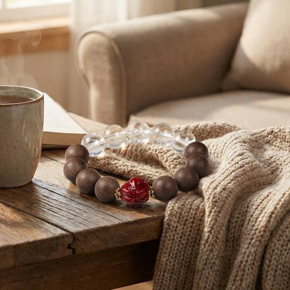 Snake Zodiac Bracelet: Clear Quartz & Cinnabar with Incense Beads for purification - FateGemz