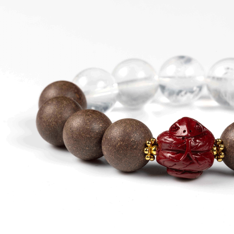 Snake Zodiac Bracelet: Clear Quartz & Cinnabar with Incense Beads for purification - FateGemz