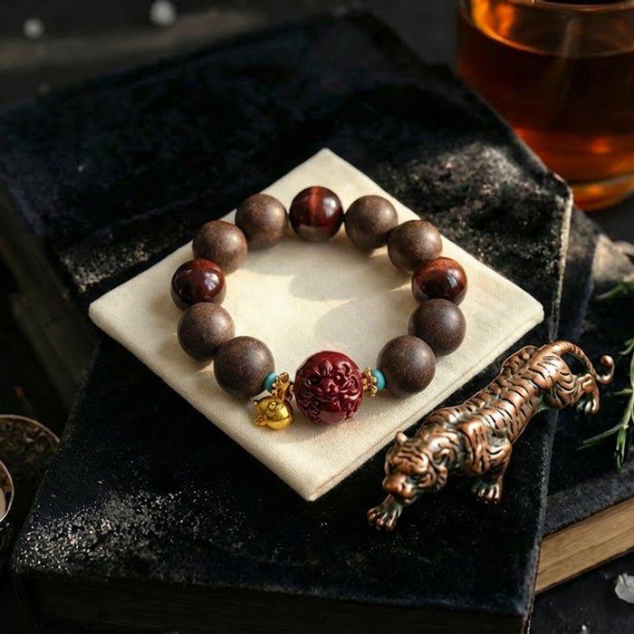 Tiger Zodiac Bracelet: Tiger's Eye & Cinnabar with Incense Beads for courage & luck - FateGemz