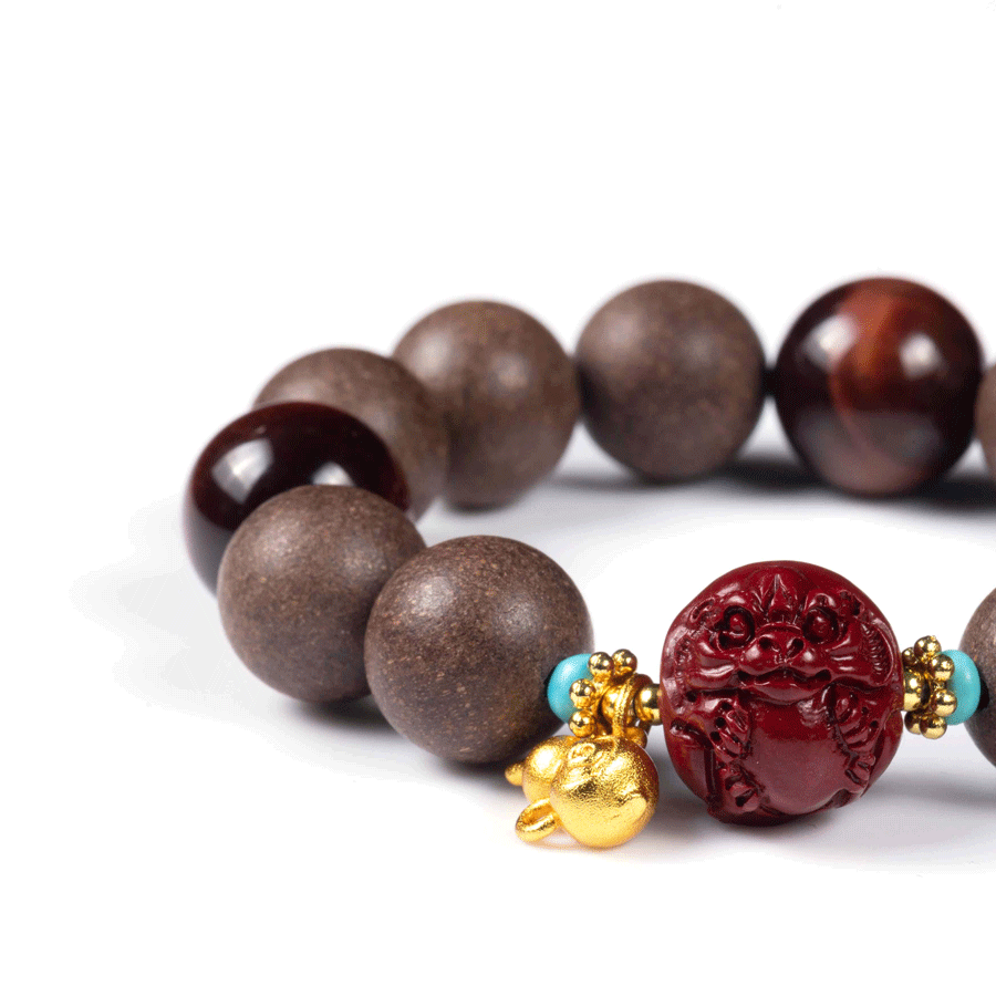 Tiger Zodiac Bracelet: Tiger's Eye & Cinnabar with Incense Beads for courage & luck - FateGemz