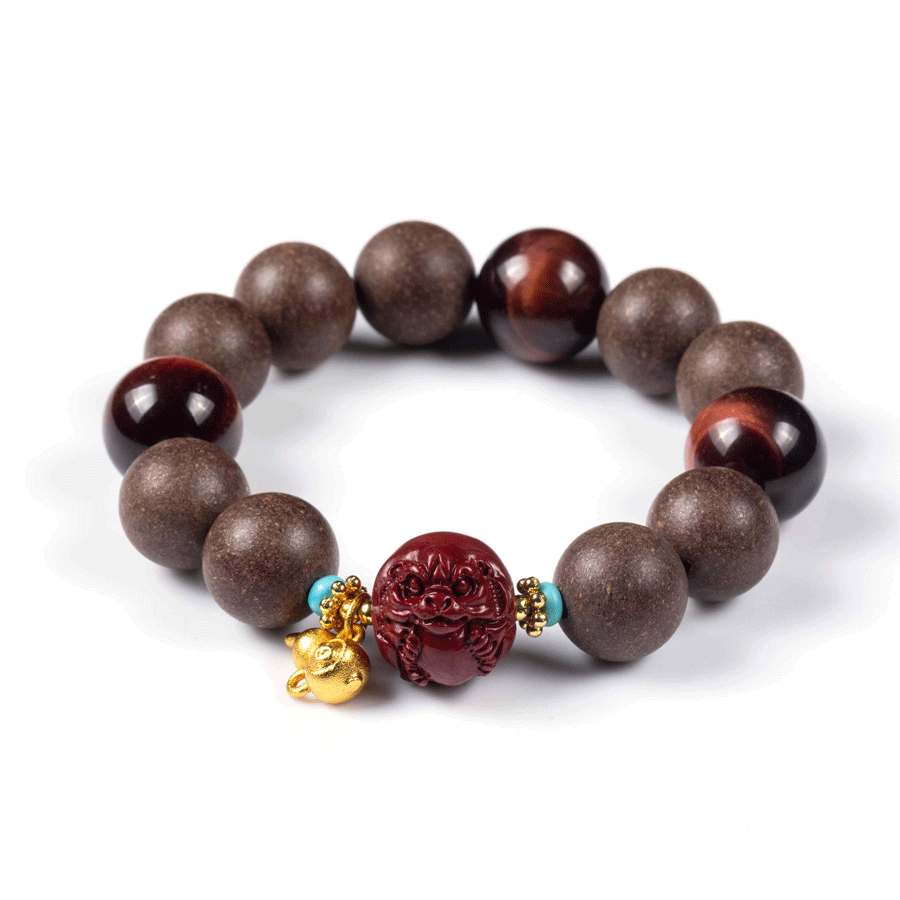 Tiger Zodiac Bracelet: Tiger's Eye & Cinnabar with Incense Beads for courage & luck - FateGemz