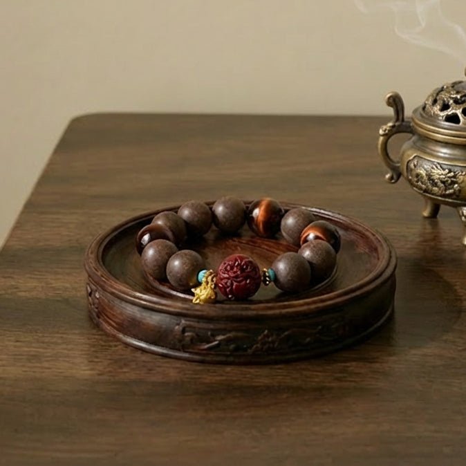 Tiger Zodiac Bracelet: Tiger's Eye & Cinnabar with Incense Beads for courage & luck - FateGemz