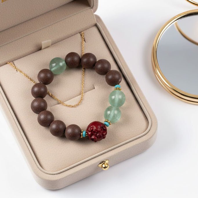 Pig Zodiac Bracelet: Green Fluorite & Incense Beads for metabolism & skin purity - FateGemz