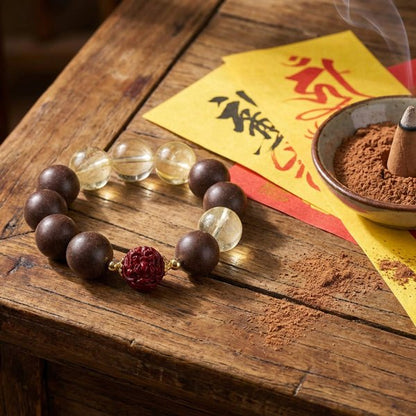 Dragon Zodiac Bracelet: Lemon Yellow Quartz & Cinnabar with Incense Beads for vitality - FateGemz