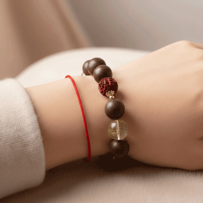 Dragon Zodiac Bracelet: Lemon Yellow Quartz & Cinnabar with Incense Beads for vitality - FateGemz