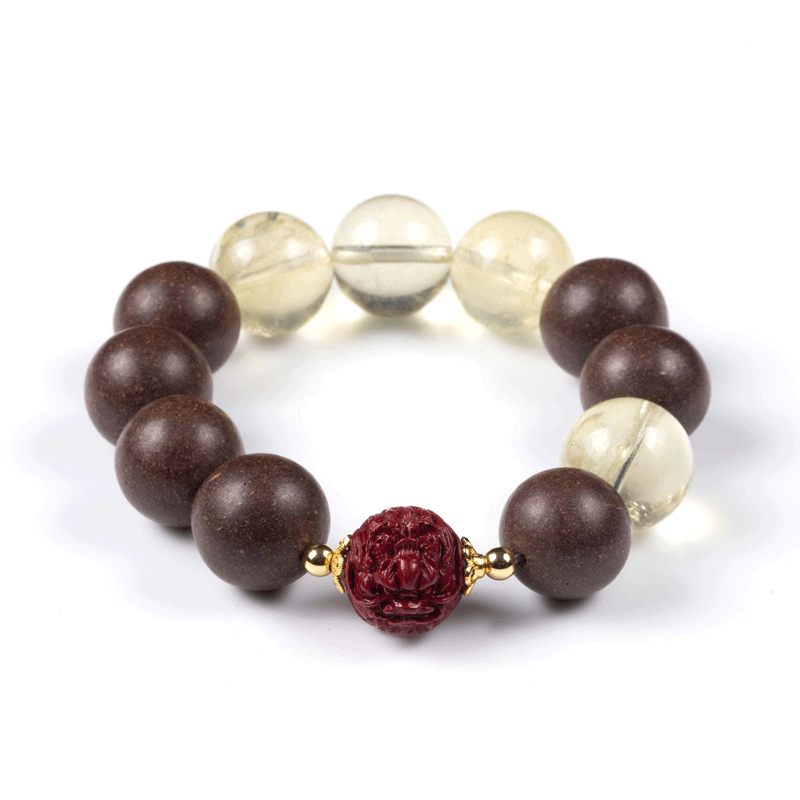 Dragon Zodiac Bracelet: Lemon Yellow Quartz & Cinnabar with Incense Beads for vitality - FateGemz