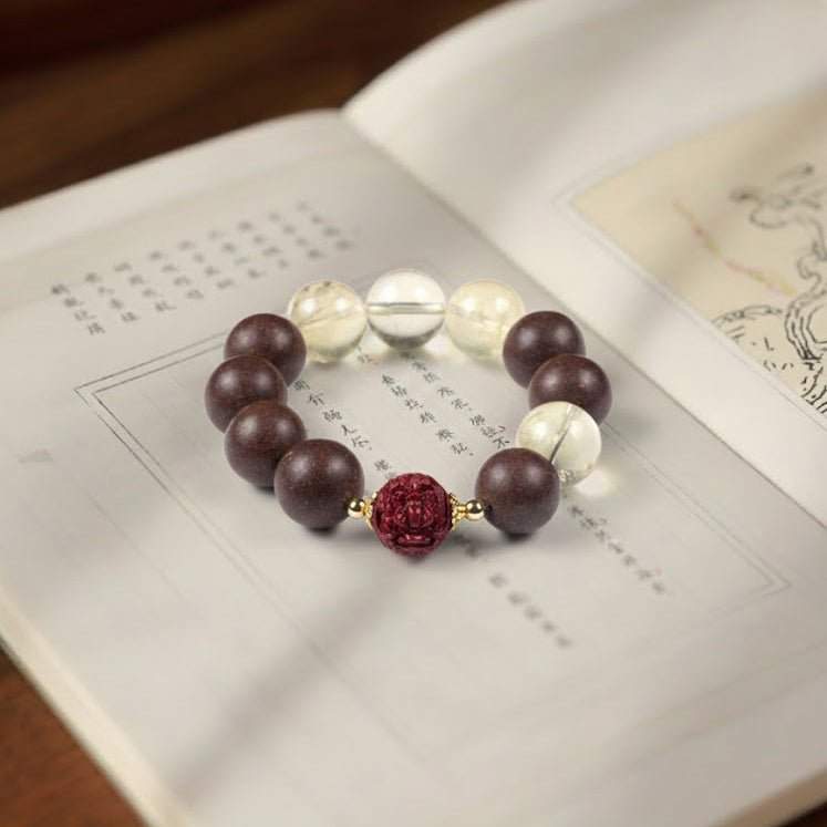 Dragon Zodiac Bracelet: Lemon Yellow Quartz & Cinnabar with Incense Beads for vitality - FateGemz