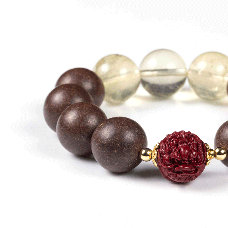 Dragon Zodiac Bracelet: Lemon Yellow Quartz & Cinnabar with Incense Beads for vitality - FateGemz