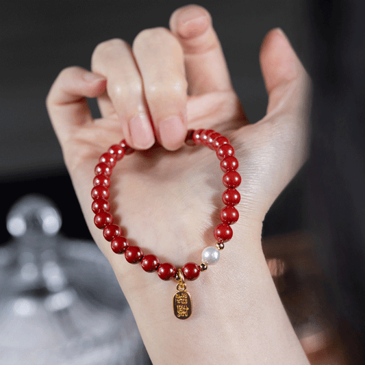 Precious Sand Charm: Imperial Cinnabar & Freshwater Pearls, mystic oriental crystals for 2026 protection & calm - FateGemz