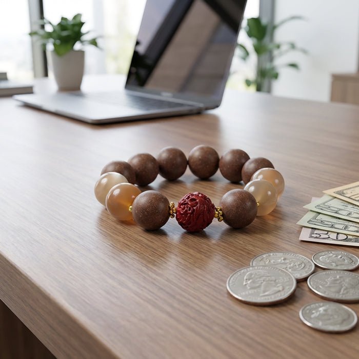 Rooster Zodiac Bracelet: Orange Moonstone & Incense Beads for throat care & wellness - FateGemz