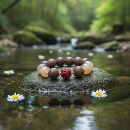 Rooster Zodiac Bracelet: Orange Moonstone & Incense Beads for throat care & wellness - FateGemz