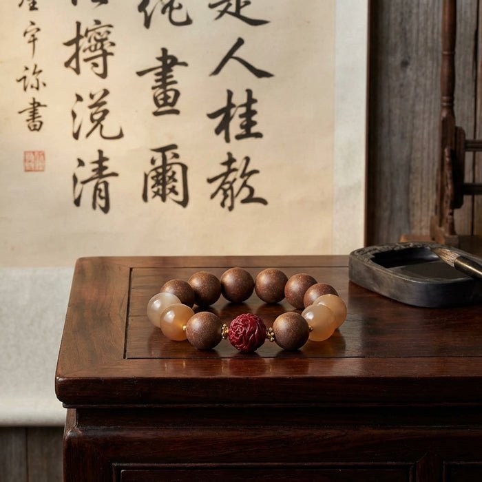 Rooster Zodiac Bracelet: Orange Moonstone & Incense Beads for throat care & wellness - FateGemz