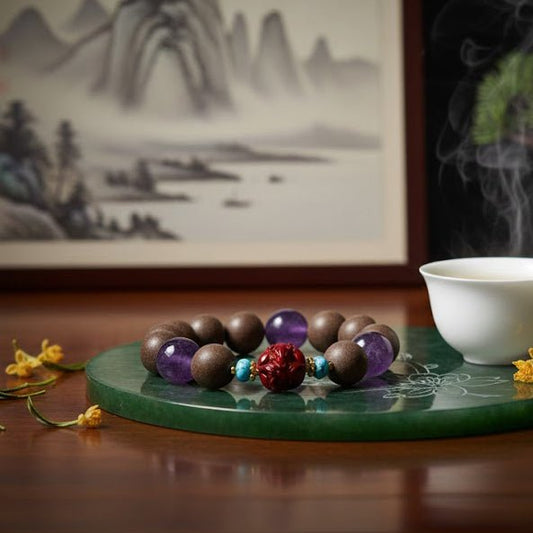 Rat Zodiac Bracelet: Amethyst & Cinnabar with Incense Beads for calm & better sleep - FateGemz