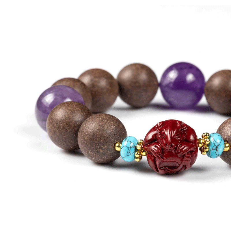 Rat Zodiac Bracelet: Amethyst & Cinnabar with Incense Beads for calm & better sleep - FateGemz