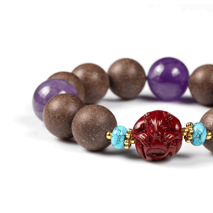 Rat Zodiac Bracelet: Amethyst & Cinnabar with Incense Beads for calm & better sleep - FateGemz