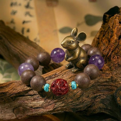 Rat Zodiac Bracelet: Amethyst & Cinnabar with Incense Beads for calm & better sleep - FateGemz
