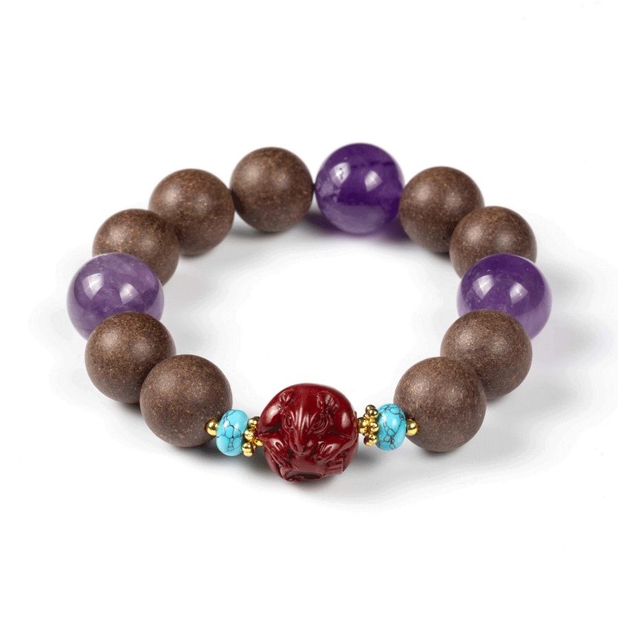 Rat Zodiac Bracelet: Amethyst & Cinnabar with Incense Beads for calm & better sleep - FateGemz