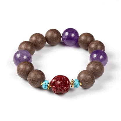 Rat Zodiac Bracelet: Amethyst & Cinnabar with Incense Beads for calm & better sleep - FateGemz