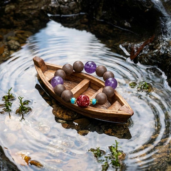 Rat Zodiac Bracelet: Amethyst & Cinnabar with Incense Beads for calm & better sleep - FateGemz