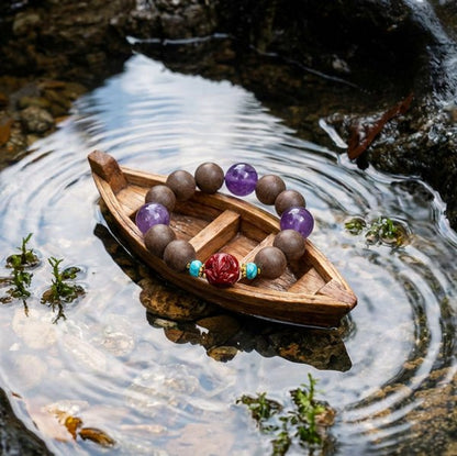 Rat Zodiac Bracelet: Amethyst & Cinnabar with Incense Beads for calm & better sleep - FateGemz