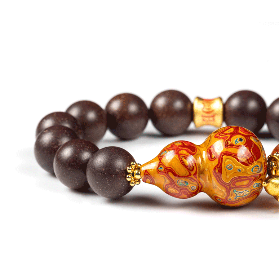 Red Flower & Lacquer Gourd Bracelet: Mystic oriental crystals with scented bead for 2026 vitality & wealth - FateGemz