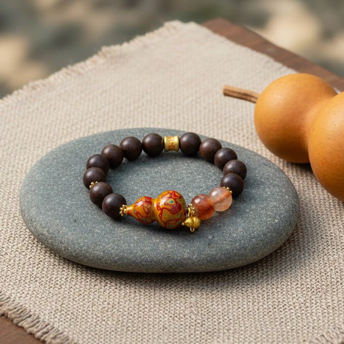 Red Flower & Lacquer Gourd Bracelet: Mystic oriental crystals with scented bead for 2026 vitality & wealth - FateGemz