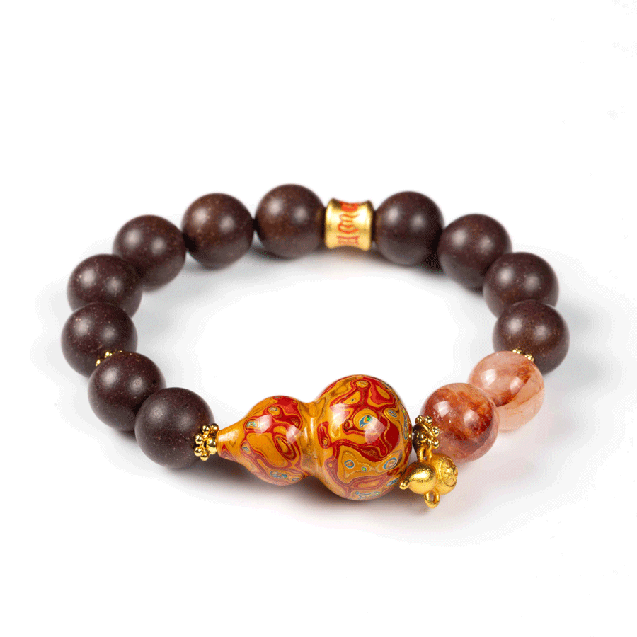 Red Flower & Lacquer Gourd Bracelet: Mystic oriental crystals with scented bead for 2026 vitality & wealth - FateGemz
