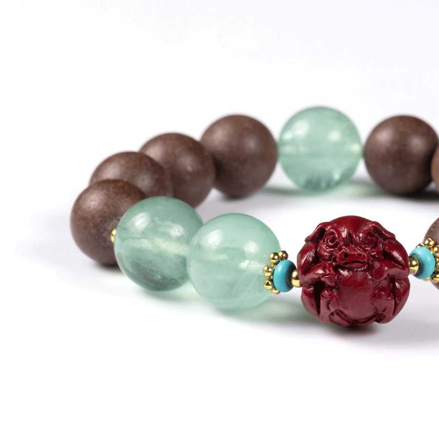 Pig Zodiac Bracelet: Green Fluorite & Incense Beads for metabolism & skin purity - FateGemz