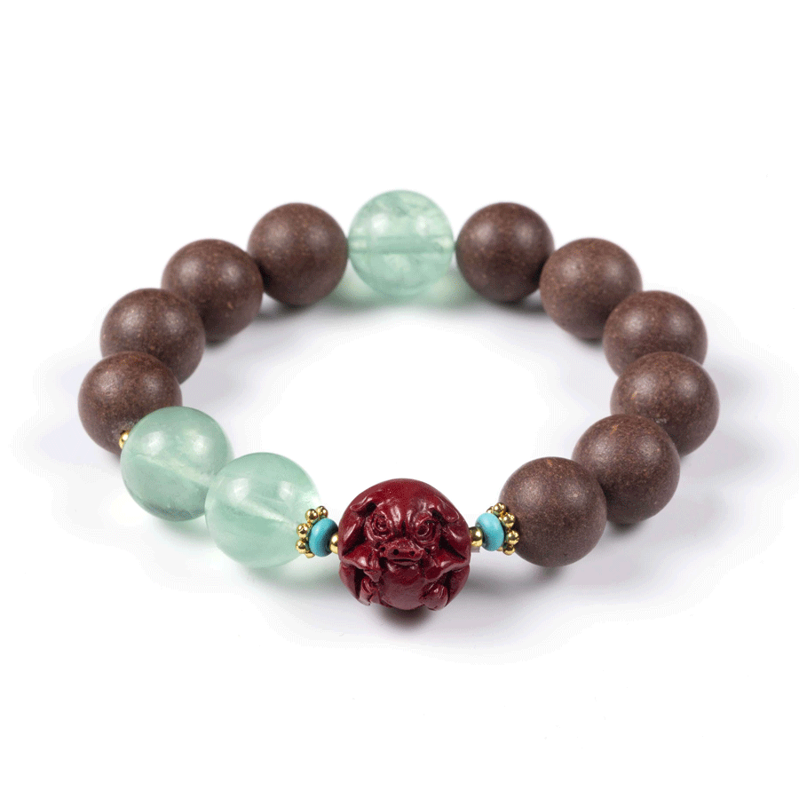 Pig Zodiac Bracelet: Green Fluorite & Incense Beads for metabolism & skin purity - FateGemz