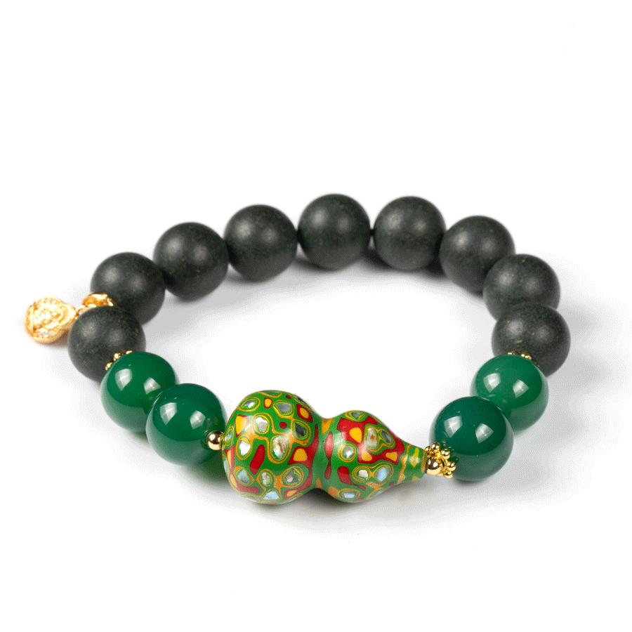 Green Agate & Lacquer Gourd Bracelet: Mystic oriental crystals with scented bead for 2026 calm & abundance - FateGemz