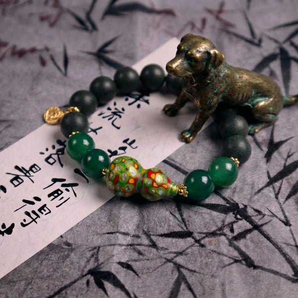Green Agate & Lacquer Gourd Bracelet: Mystic oriental crystals with scented bead for 2026 calm & abundance - FateGemz