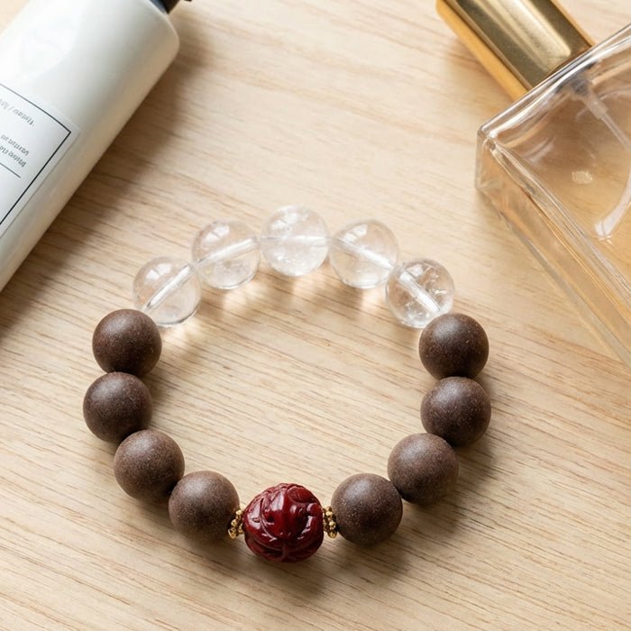 Snake Zodiac Bracelet: Clear Quartz & Cinnabar with Incense Beads for purification - FateGemz