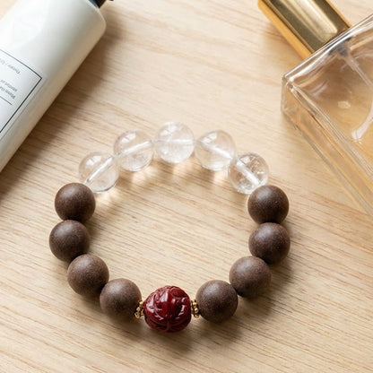 Snake Zodiac Bracelet: Clear Quartz & Cinnabar with Incense Beads for purification - FateGemz