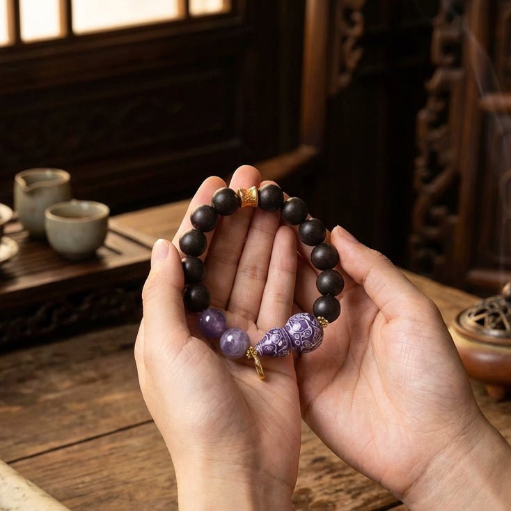 Kunzite & Lacquer Gourd Bracelet: Mystic oriental crystals with scented bead for 2026 heart healing & peace - FateGemz