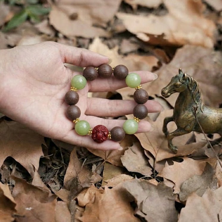 2026 Horse Year Bracelet: Green Sunstone & Cinnabar for luck & vitality - FateGemz