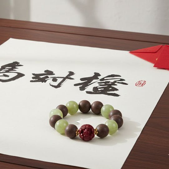 2026 Horse Year Bracelet: Green Sunstone & Cinnabar for luck & vitality - FateGemz