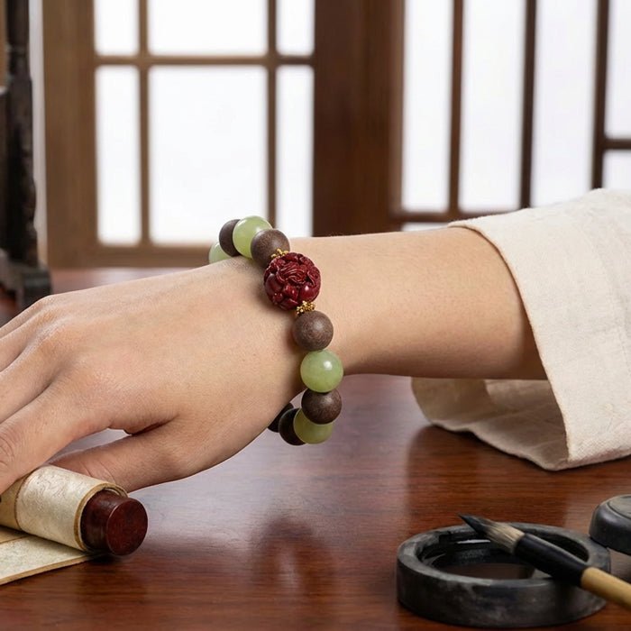 2026 Horse Year Bracelet: Green Sunstone & Cinnabar for luck & vitality - FateGemz
