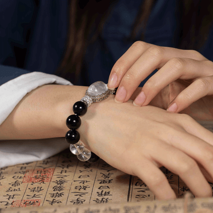 Water's Echo Bracelet: Obsidian & White Crystal for Water Element wisdom, protection & aura purification - FateGemz