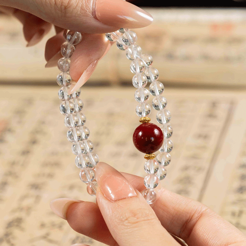 Clear Quartz & Cinnabar Bracelet: Mystic oriental crystals for 2026 protection, aura cleansing & luck - FateGemz
