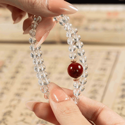 Clear Quartz & Cinnabar Bracelet: Mystic oriental crystals for 2026 protection, aura cleansing & luck - FateGemz