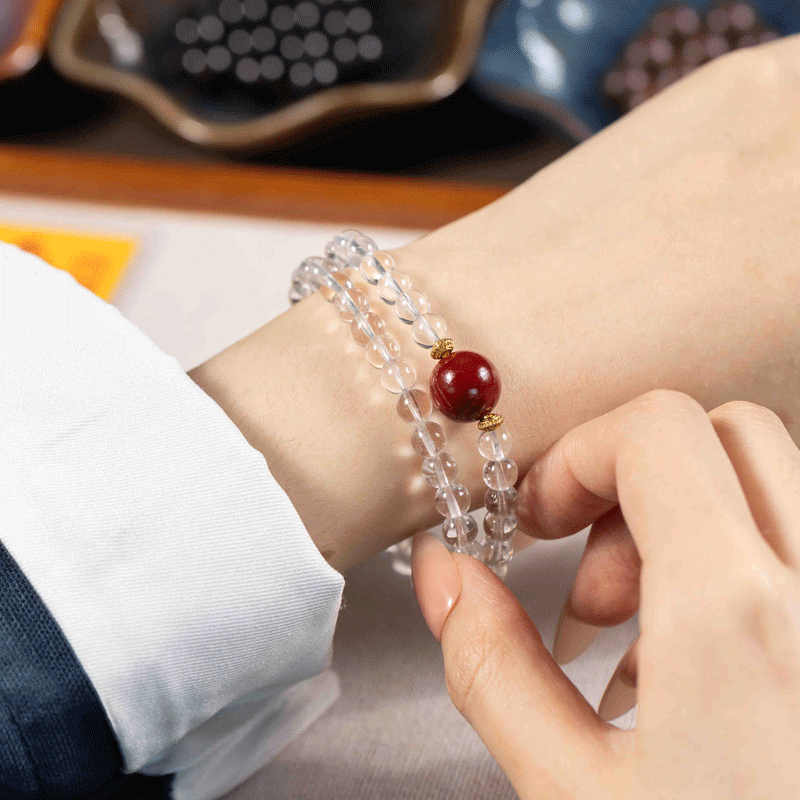 Clear Quartz & Cinnabar Bracelet: Mystic oriental crystals for 2026 protection, aura cleansing & luck - FateGemz