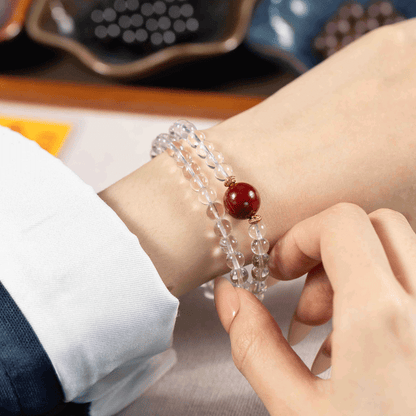 Clear Quartz & Cinnabar Bracelet: Mystic oriental crystals for 2026 protection, aura cleansing & luck - FateGemz