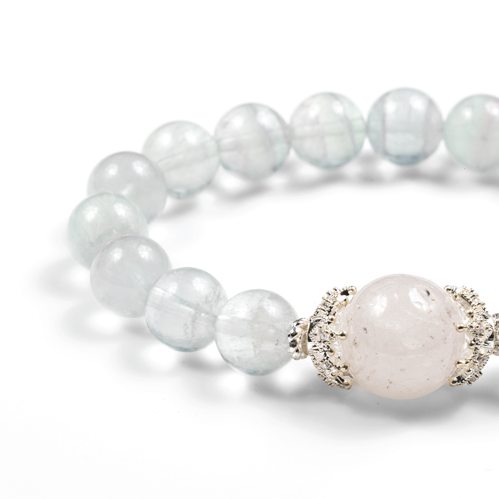 Gray Fluorite & White Phantom Quartz Bracelet: Mystic oriental crystals for 2026 spiritual cleansing & focus - FateGemz