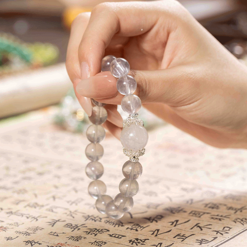 Gray Fluorite & White Phantom Quartz Bracelet: Mystic oriental crystals for 2026 spiritual cleansing & focus - FateGemz