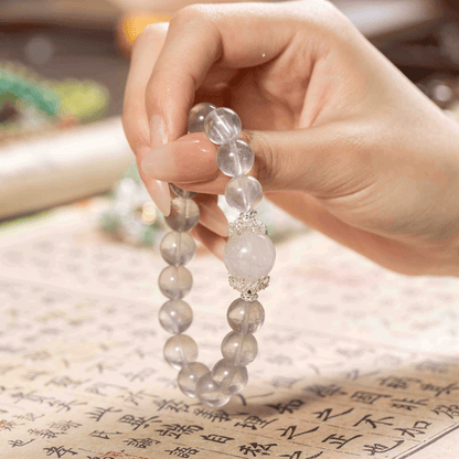 Gray Fluorite & White Phantom Quartz Bracelet: Mystic oriental crystals for 2026 spiritual cleansing & focus - FateGemz