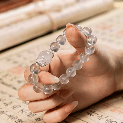 Gray Fluorite & White Phantom Quartz Bracelet: Mystic oriental crystals for 2026 spiritual cleansing & focus - FateGemz